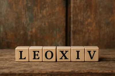 Wooden Blocks Spelling LEOXIV On A Rustic Surface