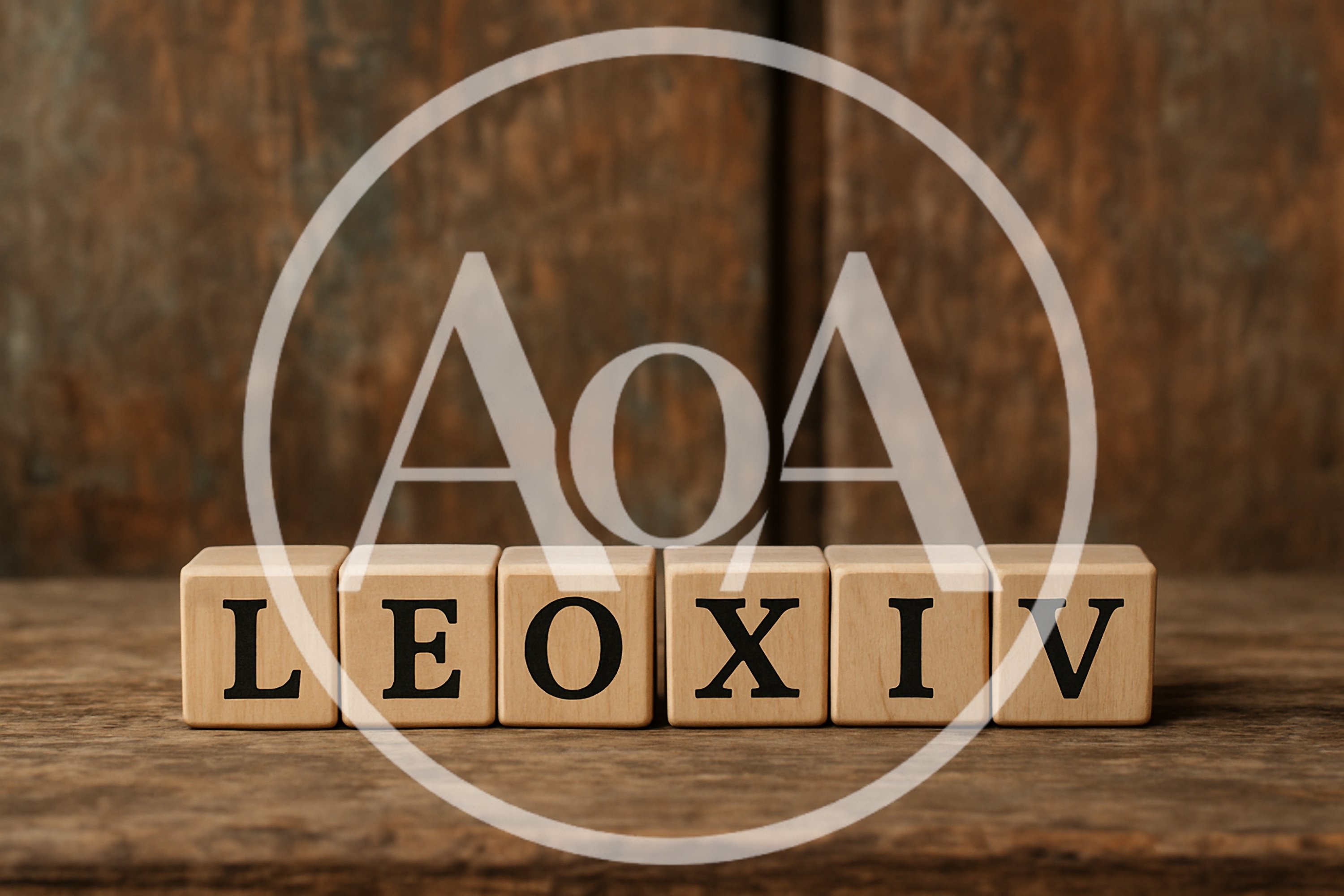 Wooden Blocks Spelling LEOXIV On A Rustic Surface
