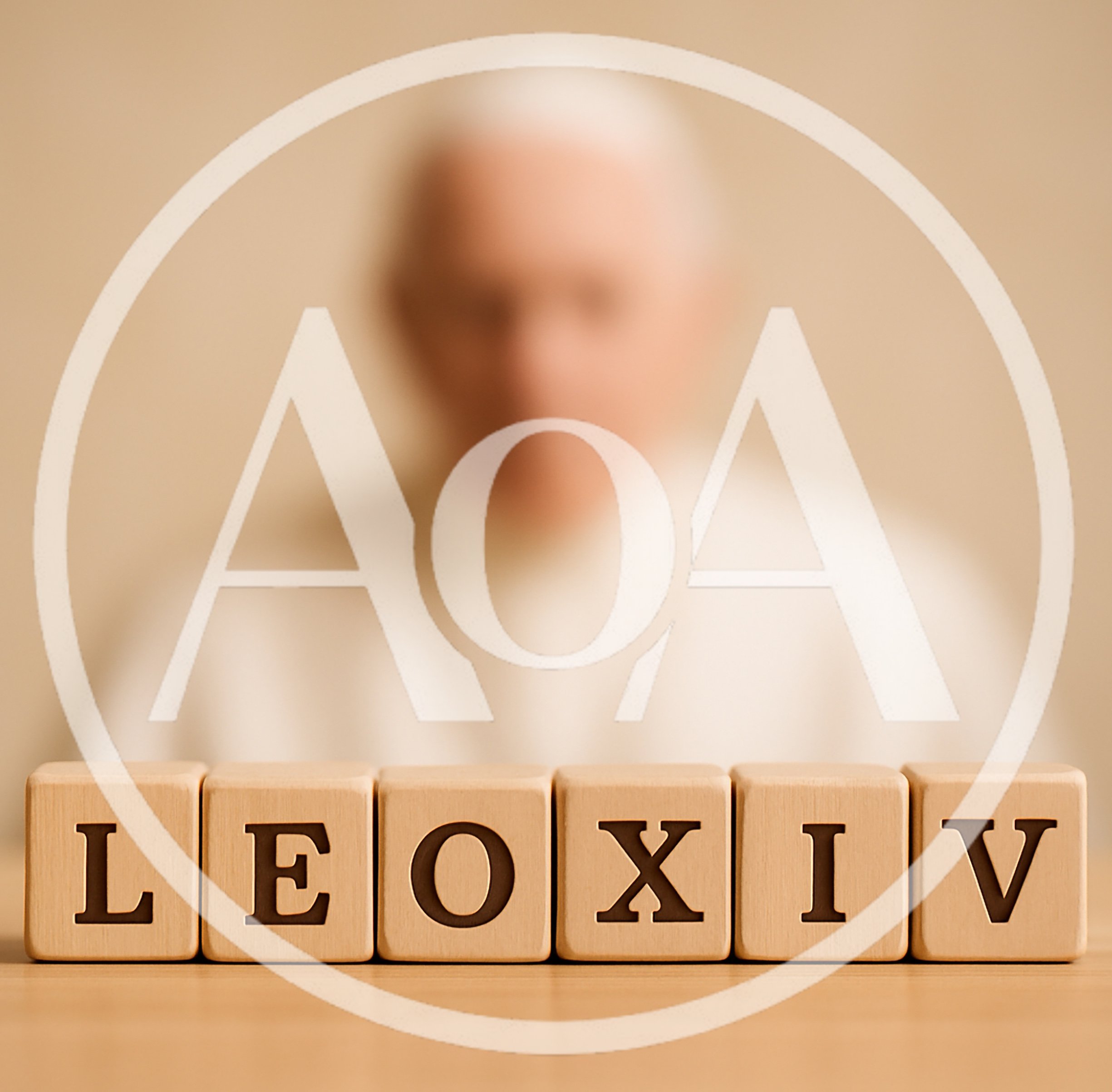Wooden Blocks Spelling Leo XIV With Blurred Pope Background
