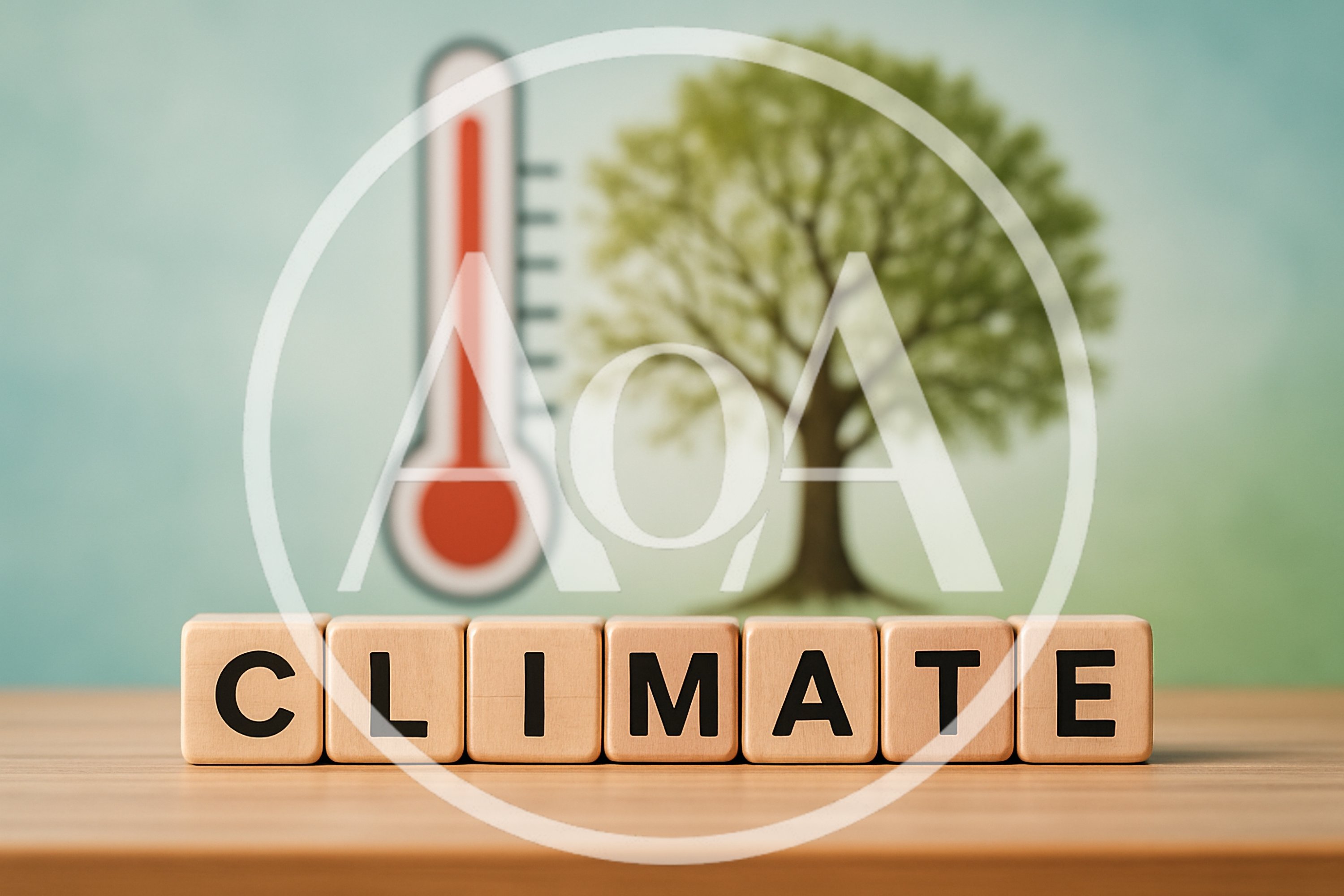 Wooden Blocks Spelling Climate With Thermometer And Tree