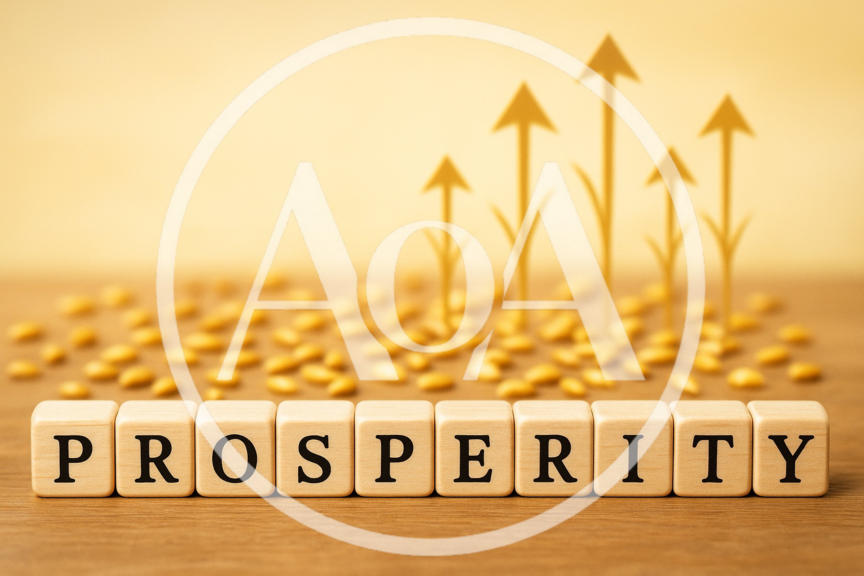 Wooden Blocks Spelling Prosperity With Growing Arrow Symbols