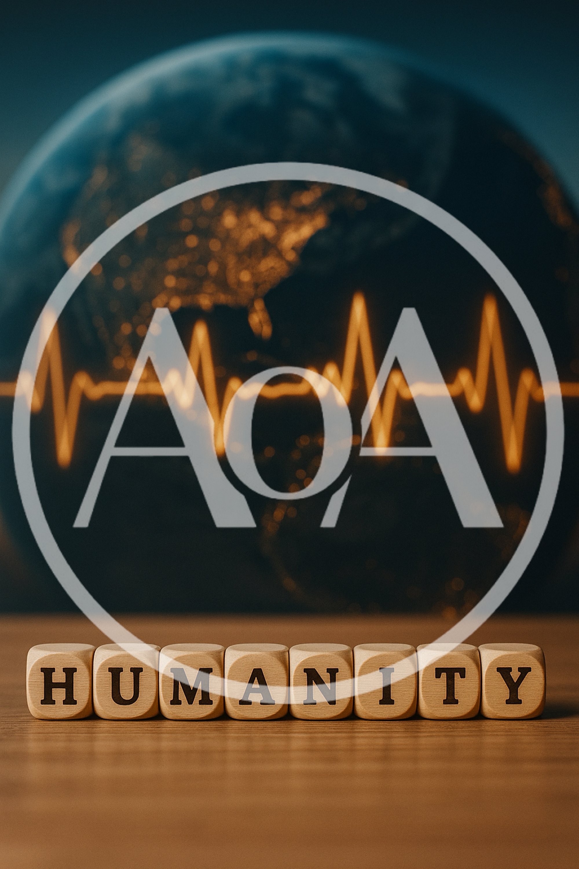 Wooden Blocks Spelling Humanity With Earth Heartbeat Background