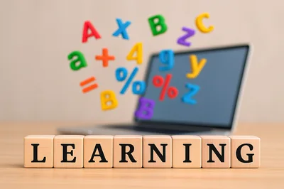 Wooden Blocks Spelling Learning With Floating Educational Symbols