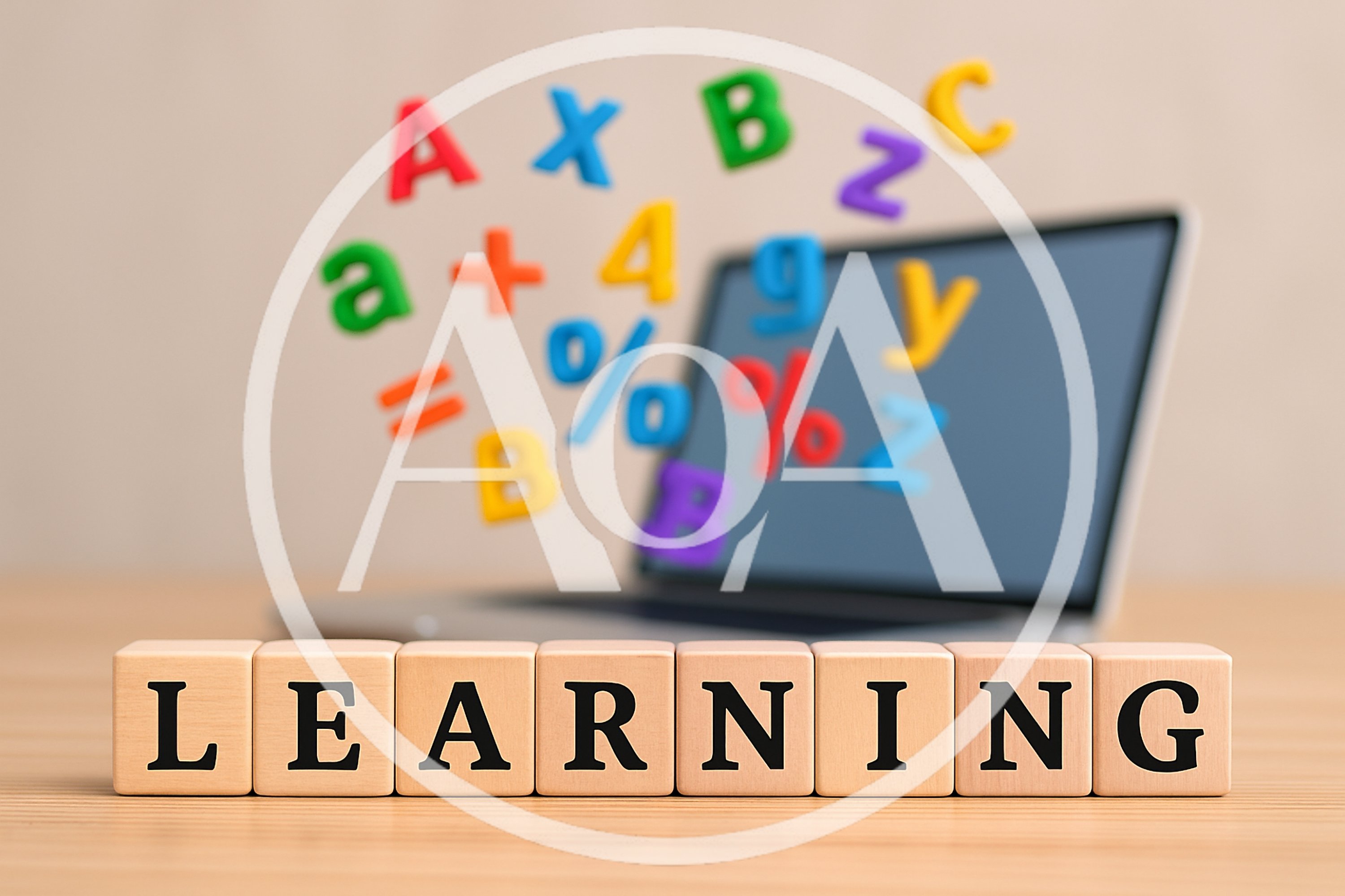 Wooden Blocks Spelling Learning With Floating Educational Symbols