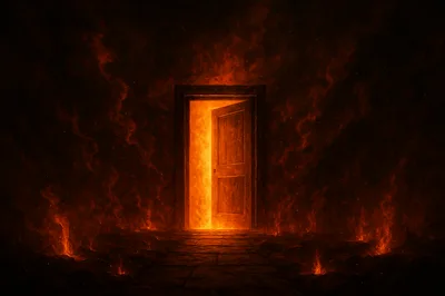 Glowing Doorway In A Dark Fiery Landscape