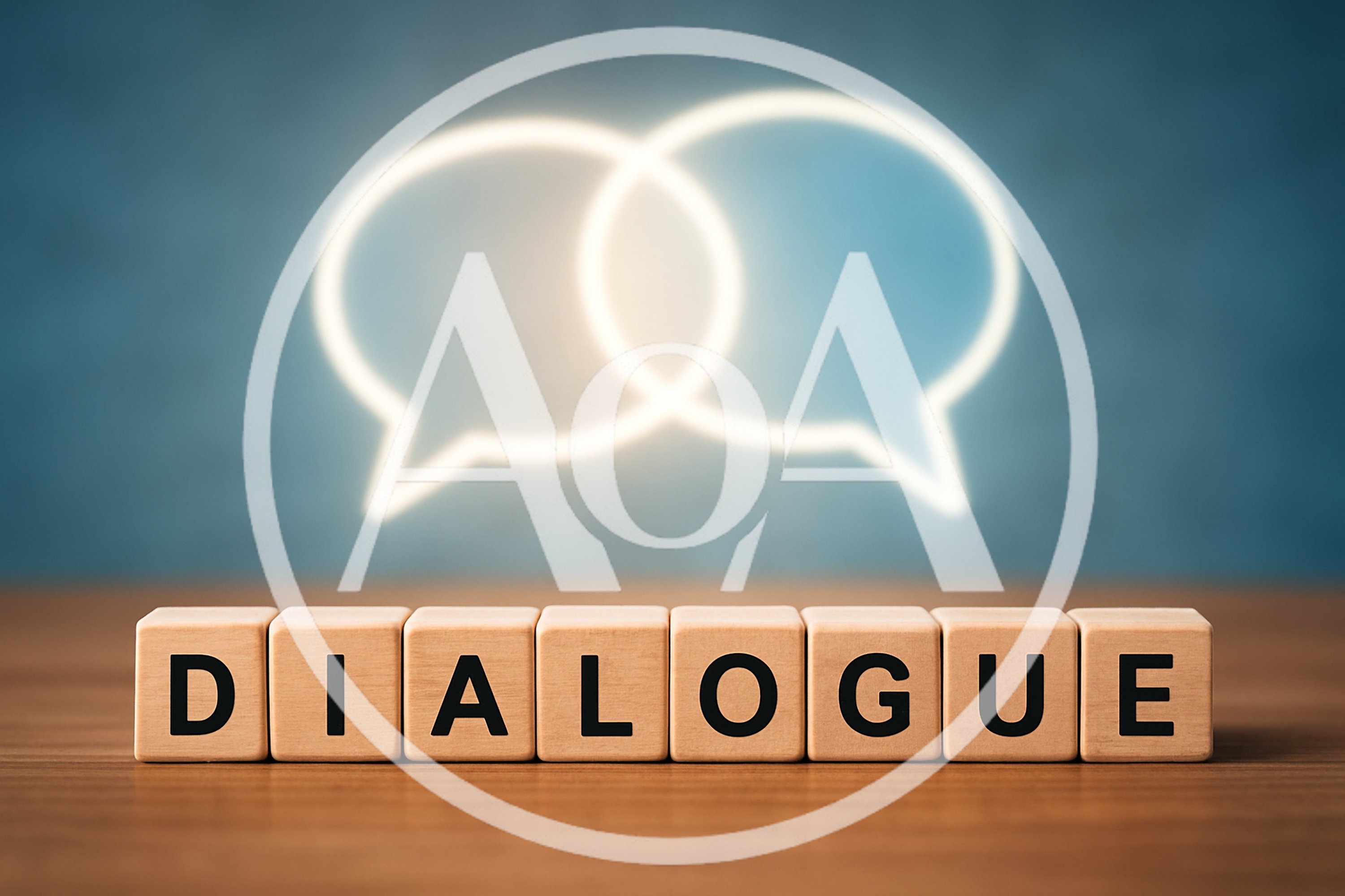 Wooden Blocks Spelling Dialogue With Glowing Speech Bubbles