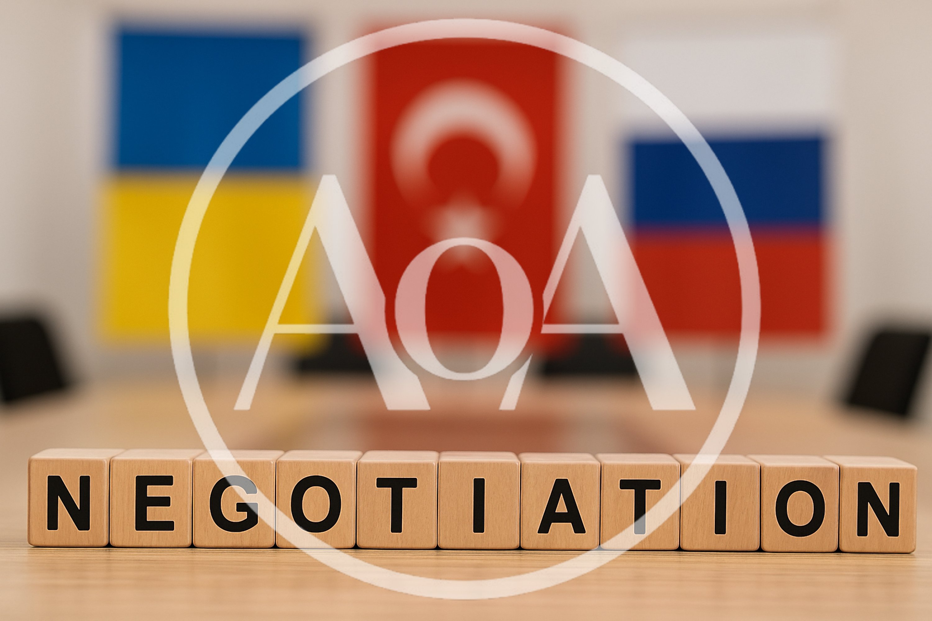 Wooden Blocks Spelling Negotiation With National Flags Background