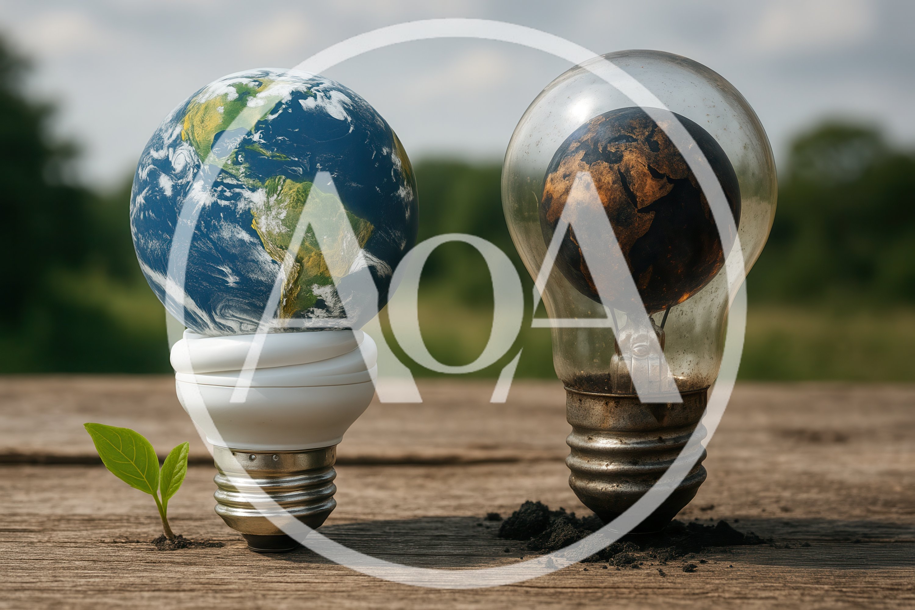 Conceptual Earth Globes Inside Light Bulbs on Wood