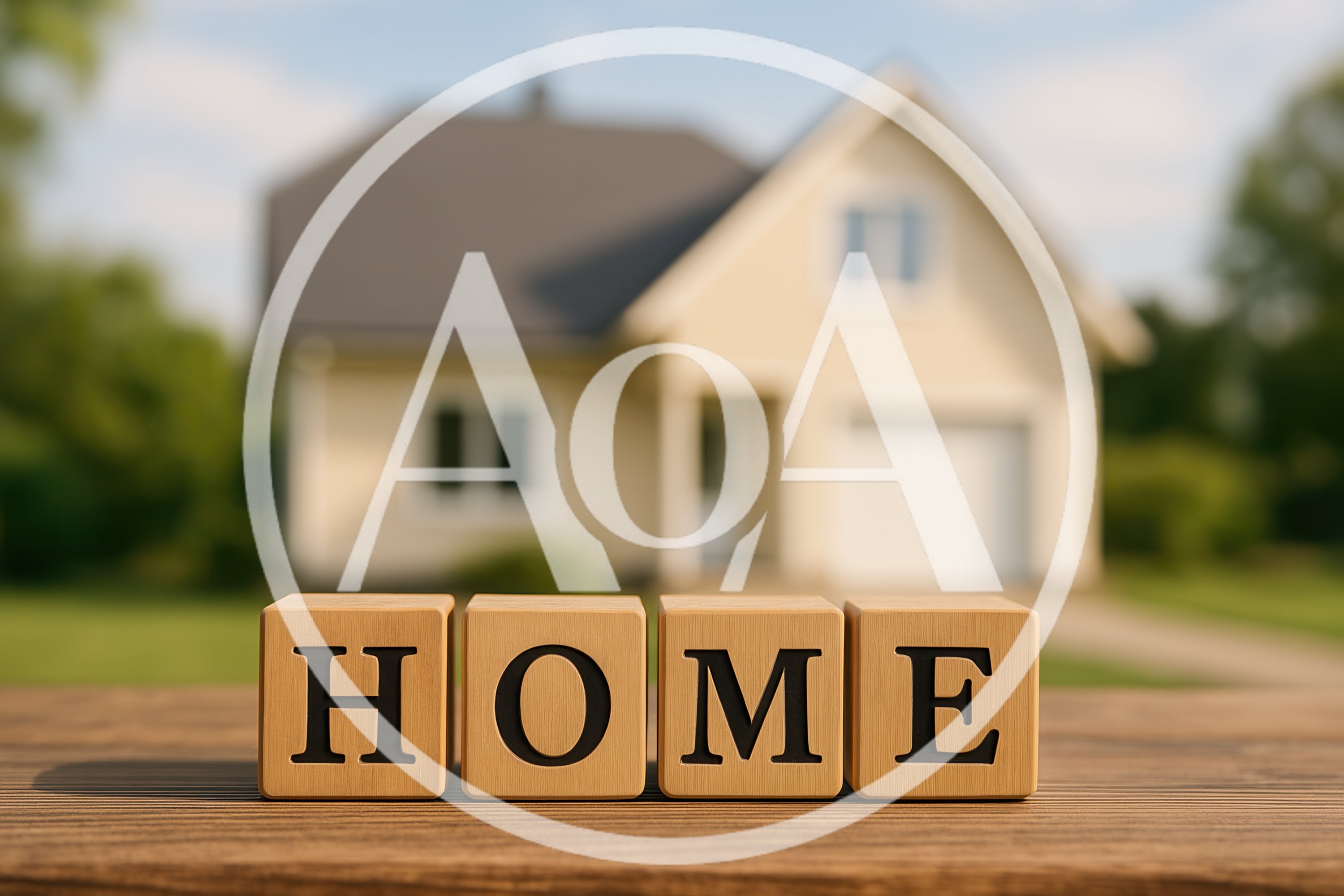 Wooden Blocks Spelling Home In Front Of Blurred House