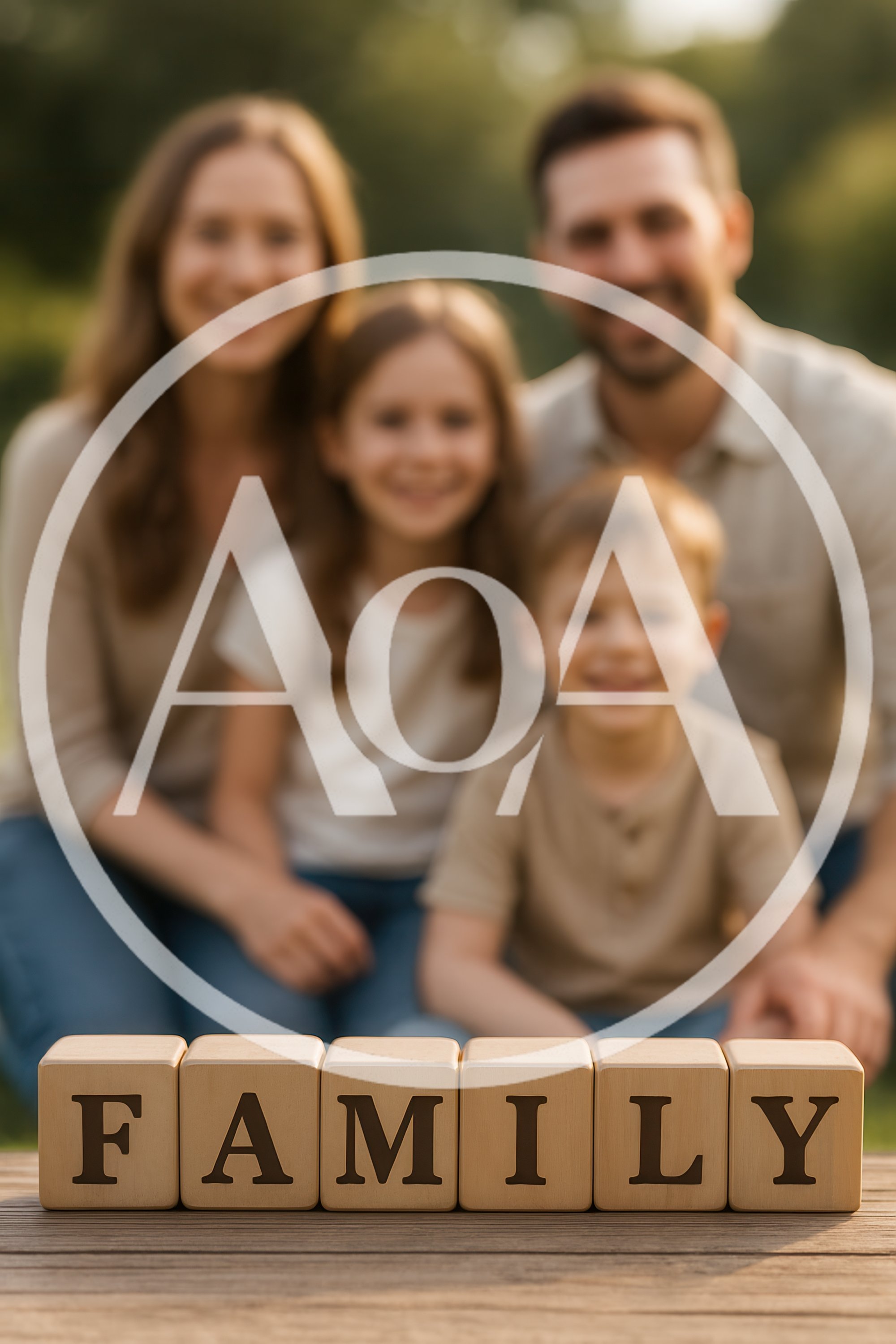 Family Portrait With Wooden Blocks Spelling Family