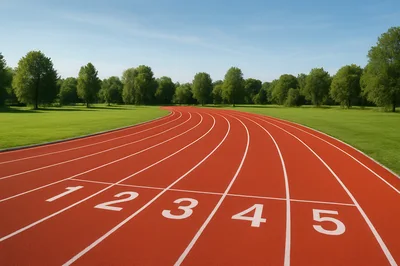 Empty Running Track Lanes With Numbered Starting Positions