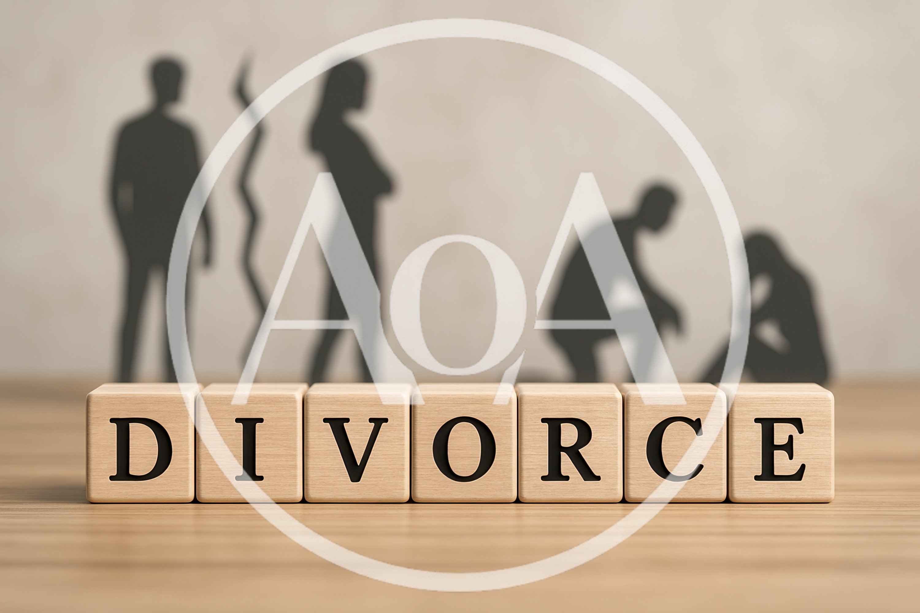 Wooden Blocks Spelling Divorce With Silhouette Figures
