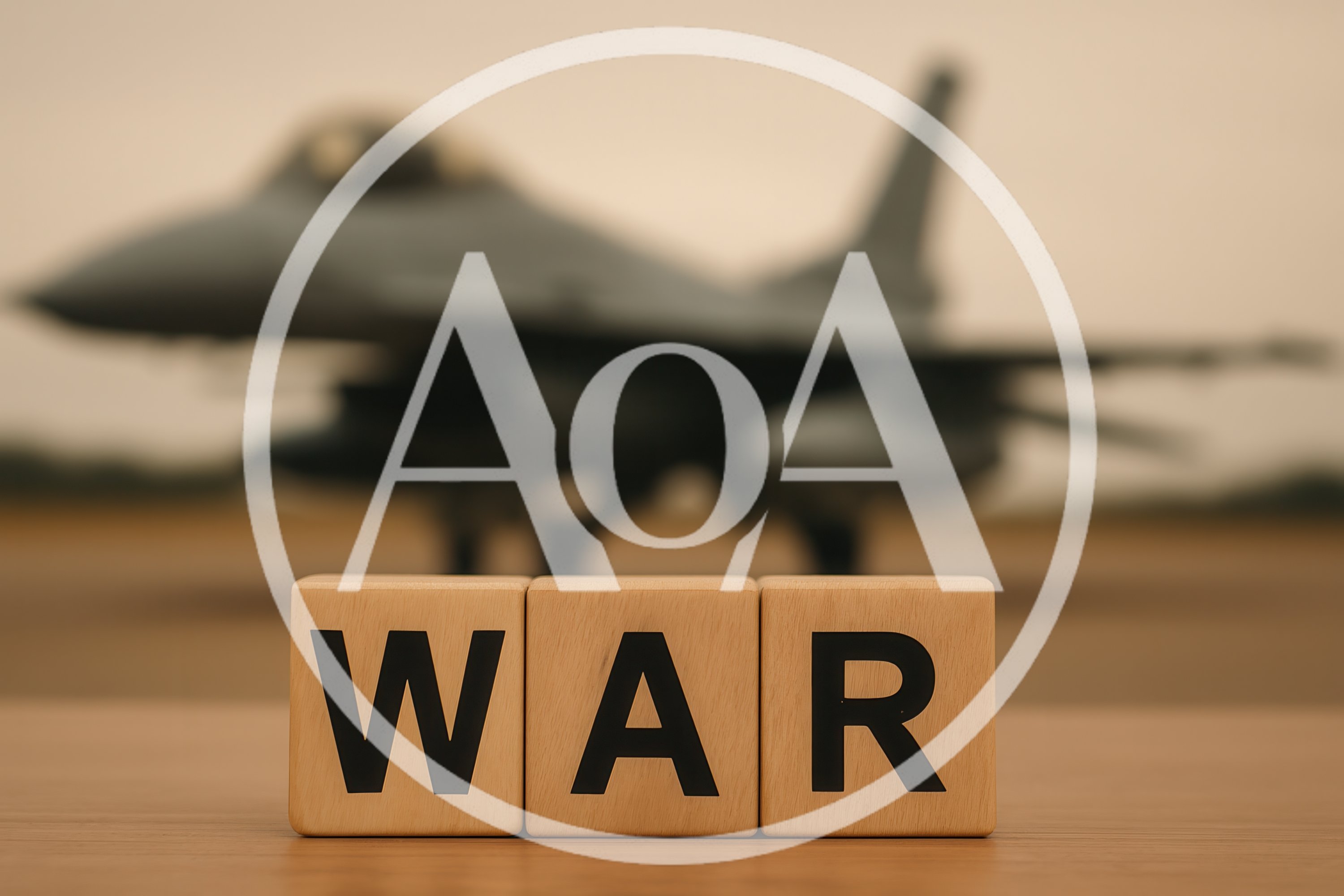Wooden Blocks Spelling War With Fighter Jet Background