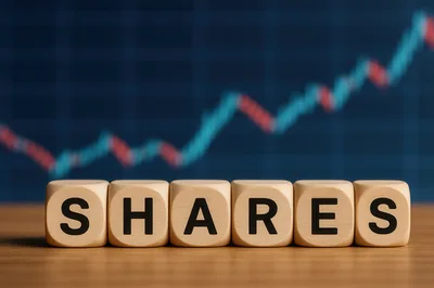 Wooden Blocks Spelling Shares With Stock Market Graph Background