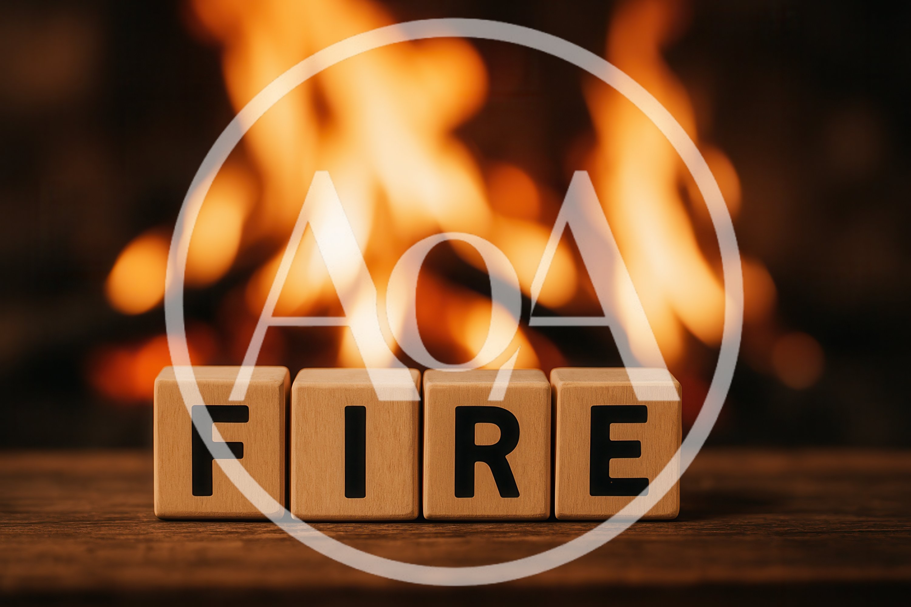 Wooden Blocks Spelling Fire In Front Of A Fireplace