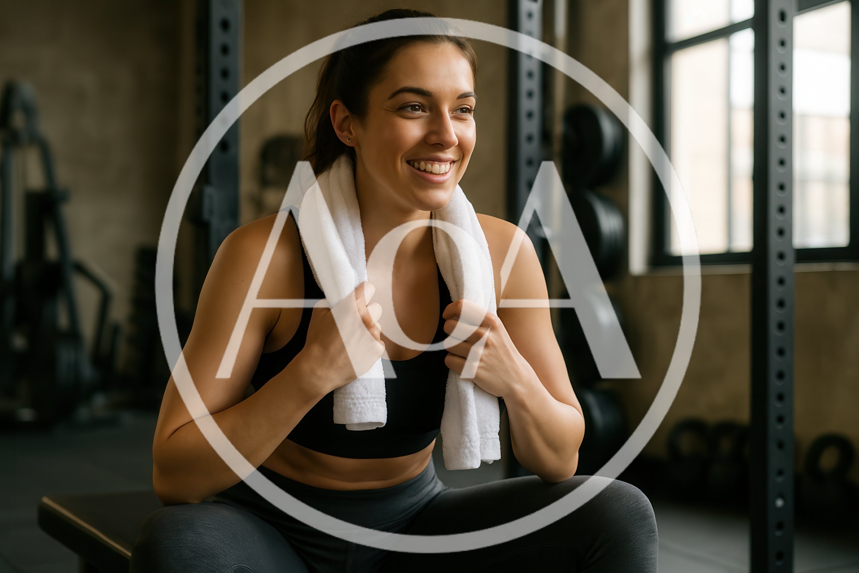 Smiling Woman Resting With Towel In Gym