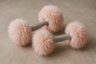 Two Fluffy Pink Dumbbells on a Neutral Surface