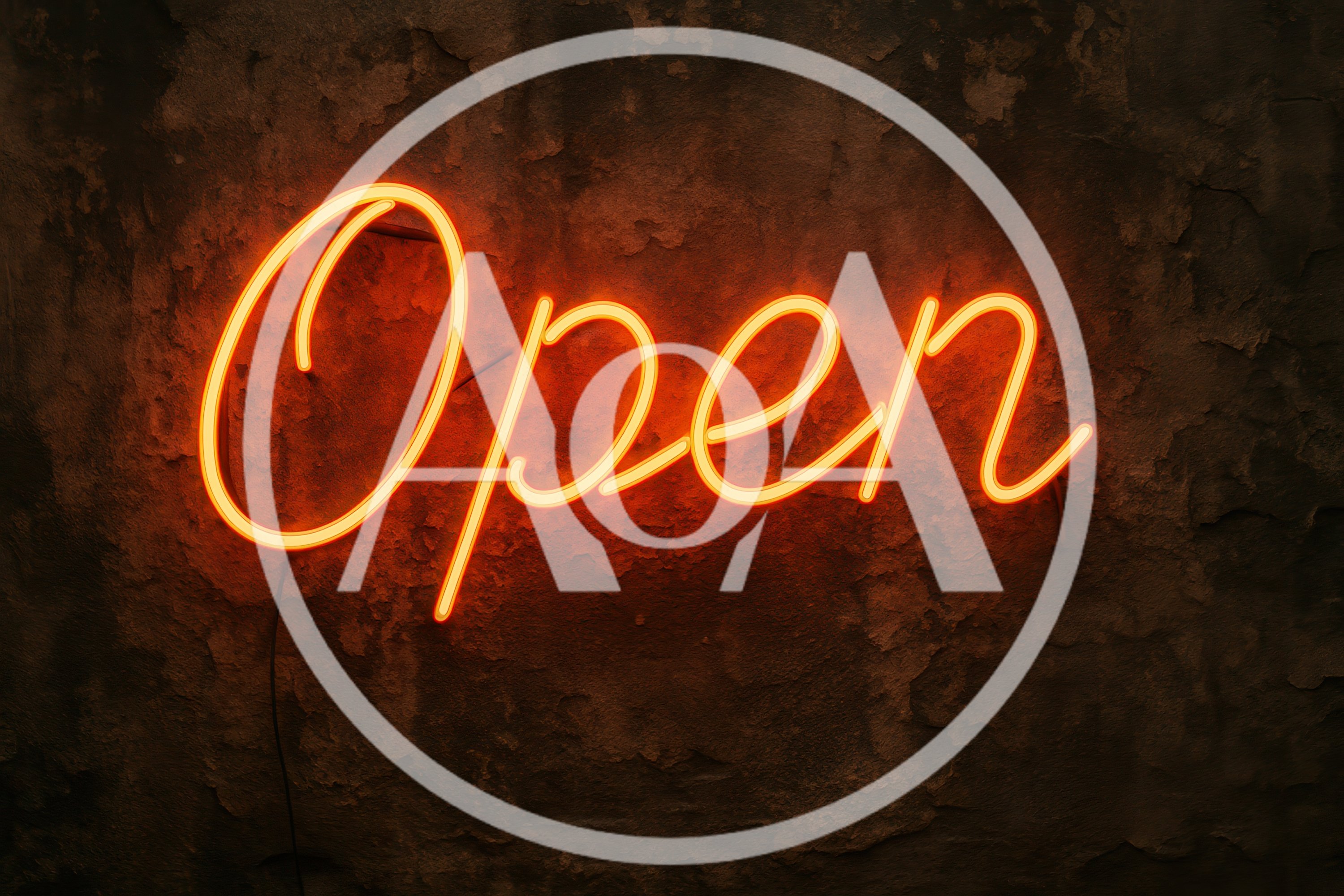 Glowing Orange Neon Open Sign On Textured Wall