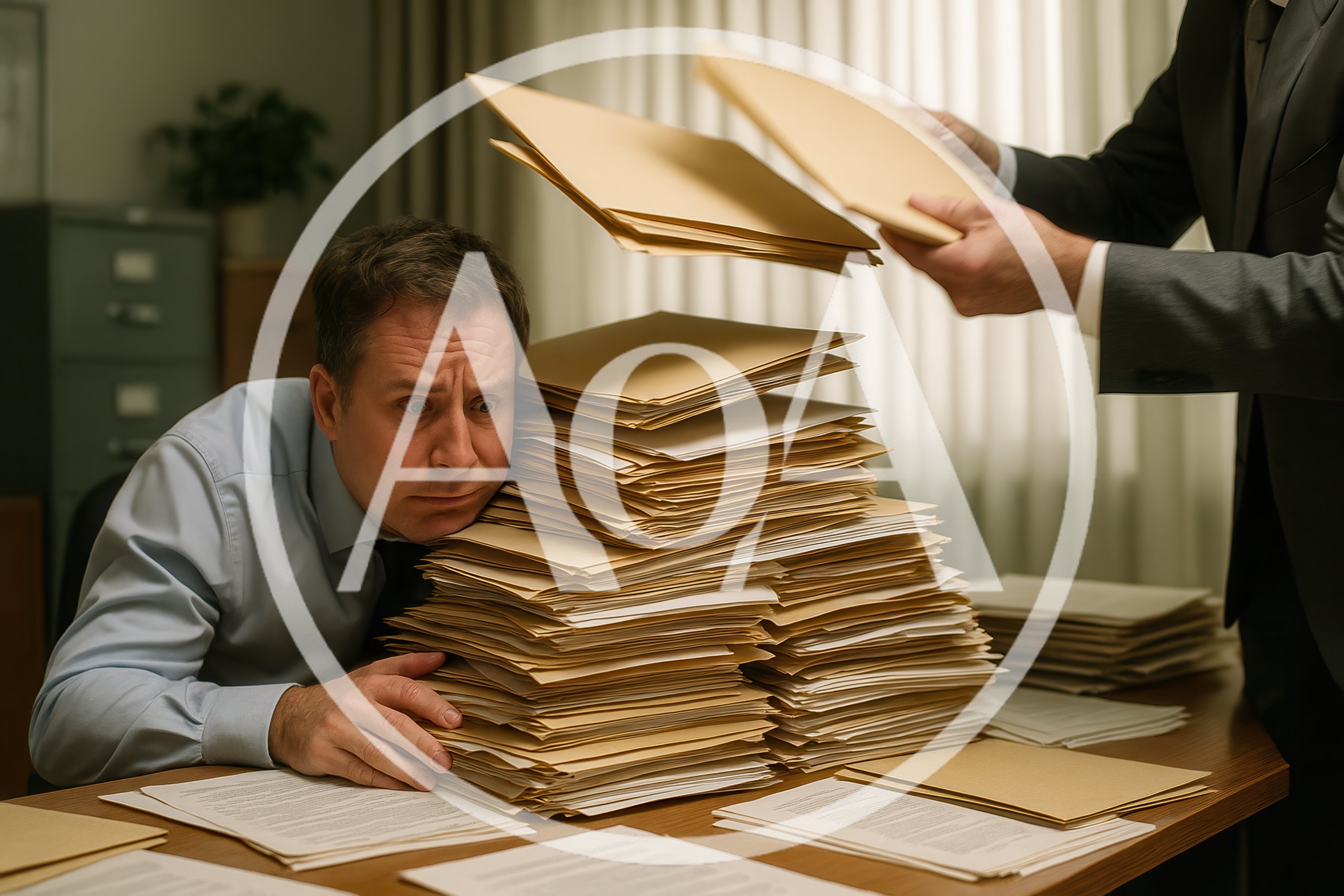 Overwhelmed Office Worker Buried Under Piles Of Paperwork