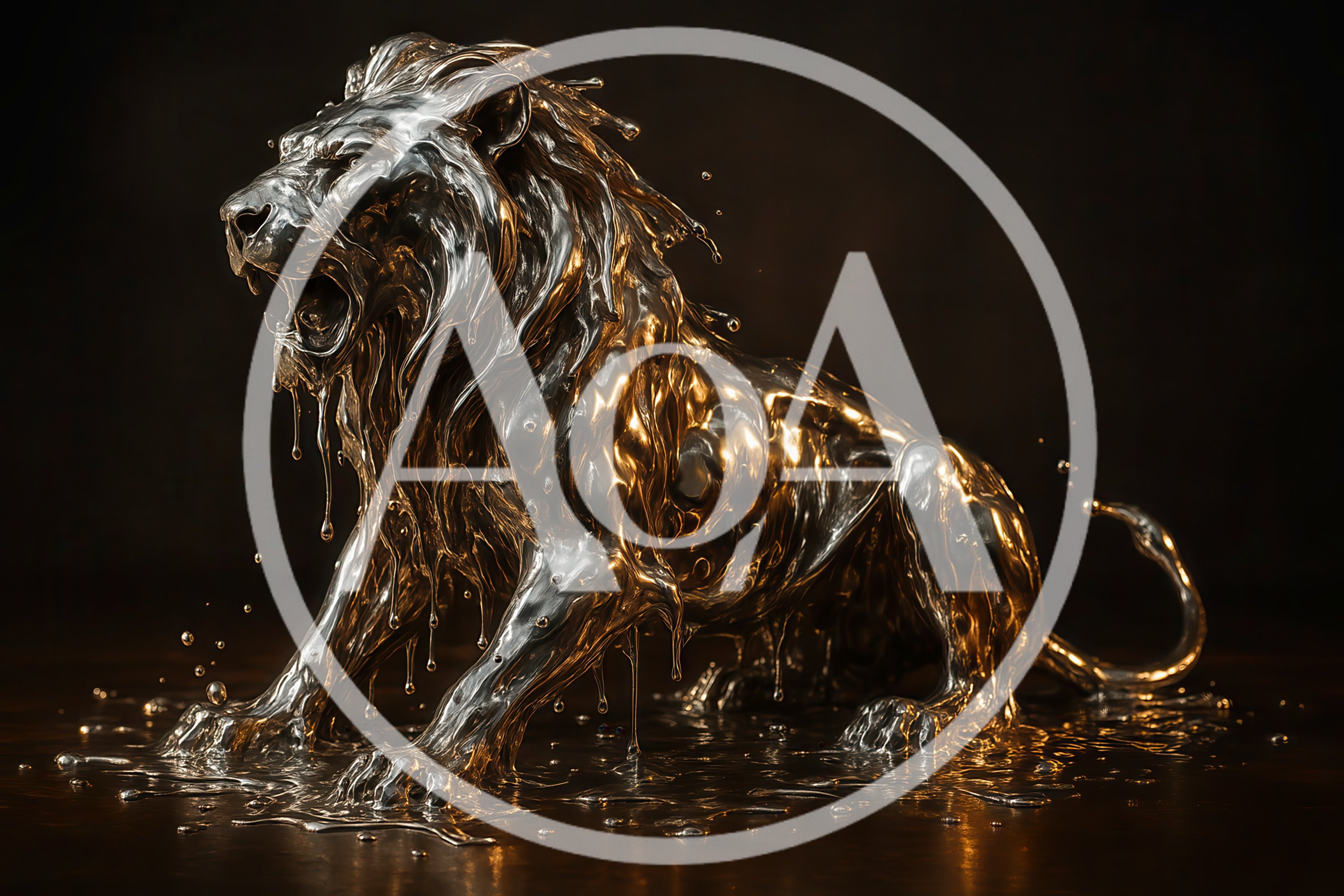 Liquid Metal Lion Sculpture Roaring