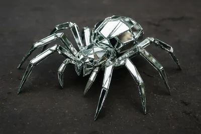 Mirrored Geometric Spider Sculpture On Dark Textured Surface