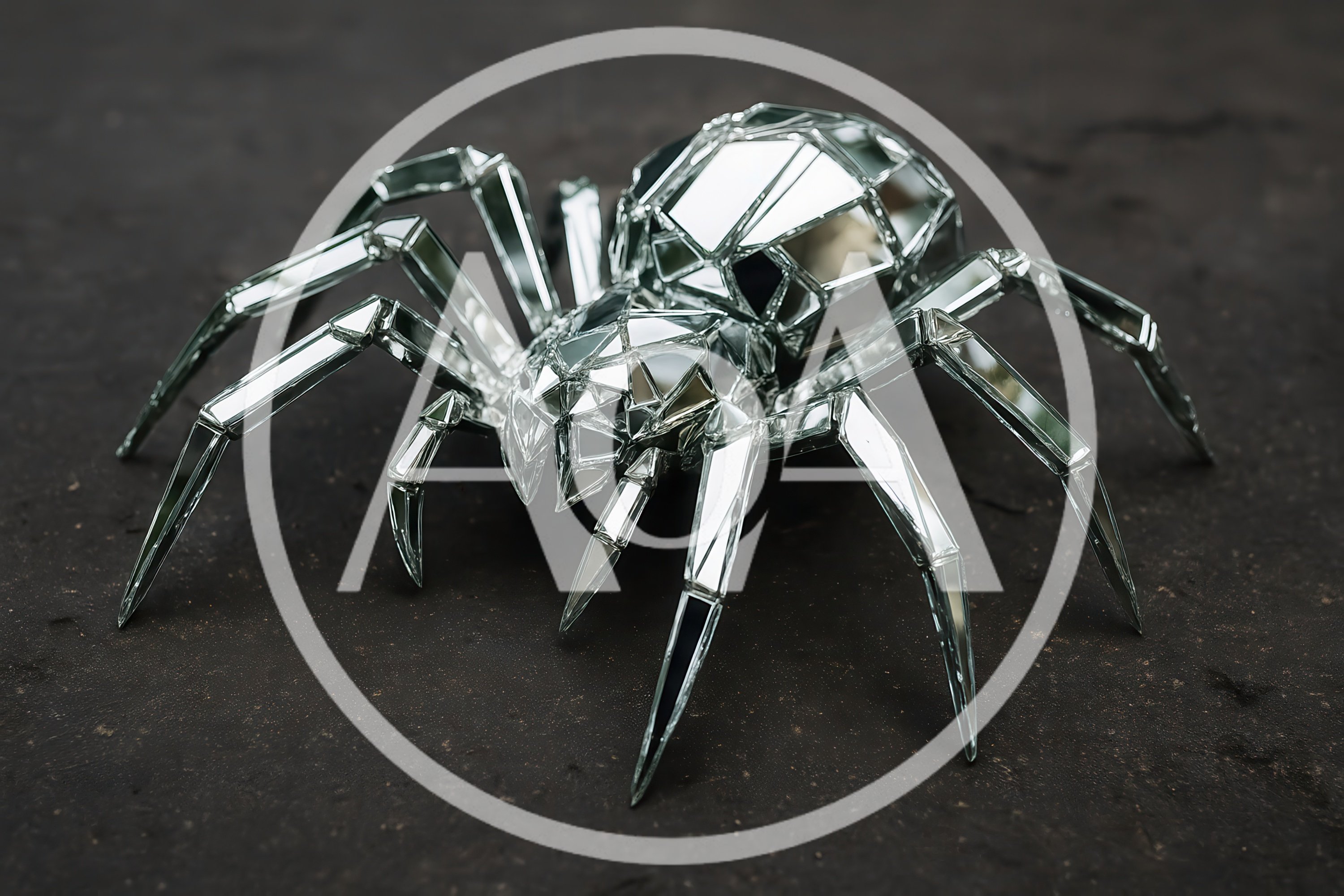 Mirrored Geometric Spider Sculpture On Dark Textured Surface