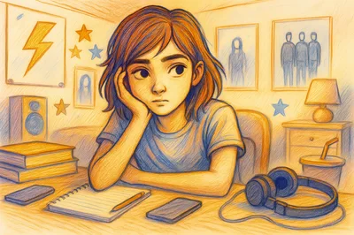 Bored Teenage Girl Studying At Her Desk