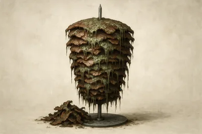 Rotting Doner Kebab Meat On A Vertical Spit