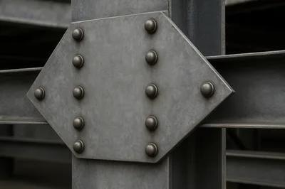 Industrial Steel Beam Connection With Riveted Gusset Plate