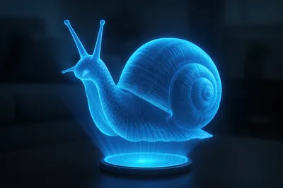 Glowing Blue Holographic Snail Projection