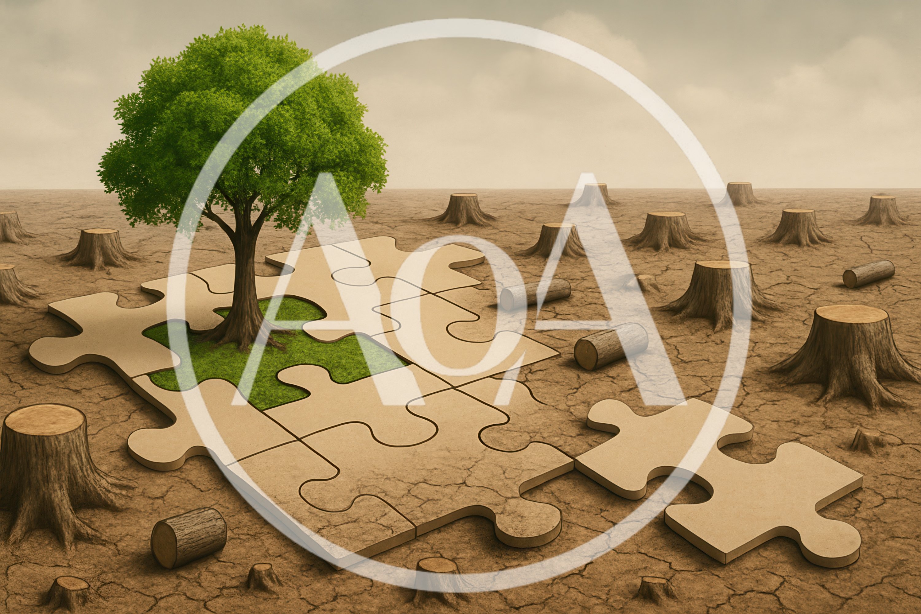 Single Tree Growing On Puzzle Pieces Amidst Deforestation