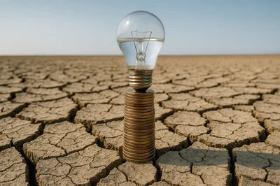 Light Bulb Filled With Water On Stacked Coins