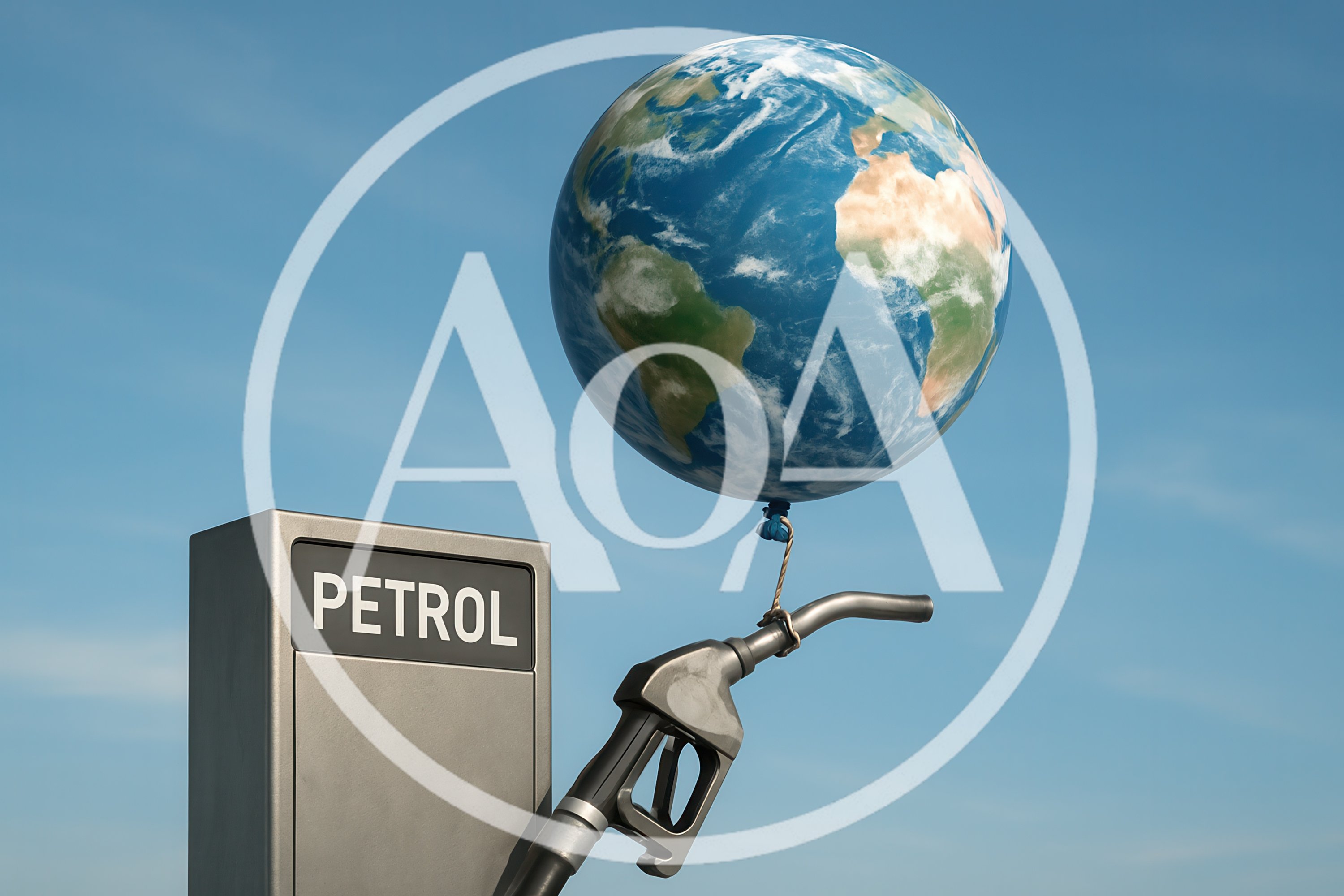 Earth Globe Balloon Attached To A Petrol Pump Nozzle