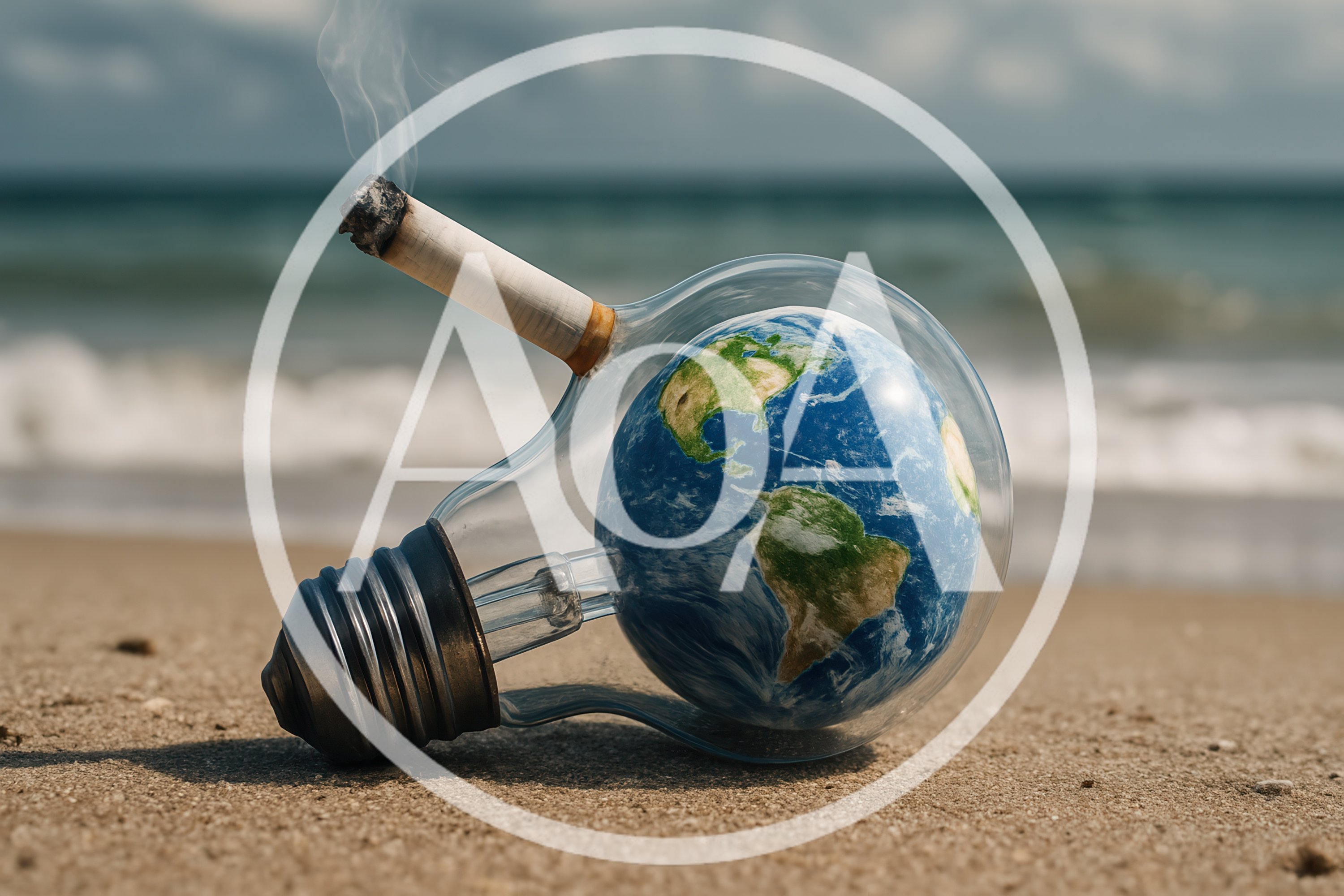 Earth Globe Inside Light Bulb With Burning Cigarette