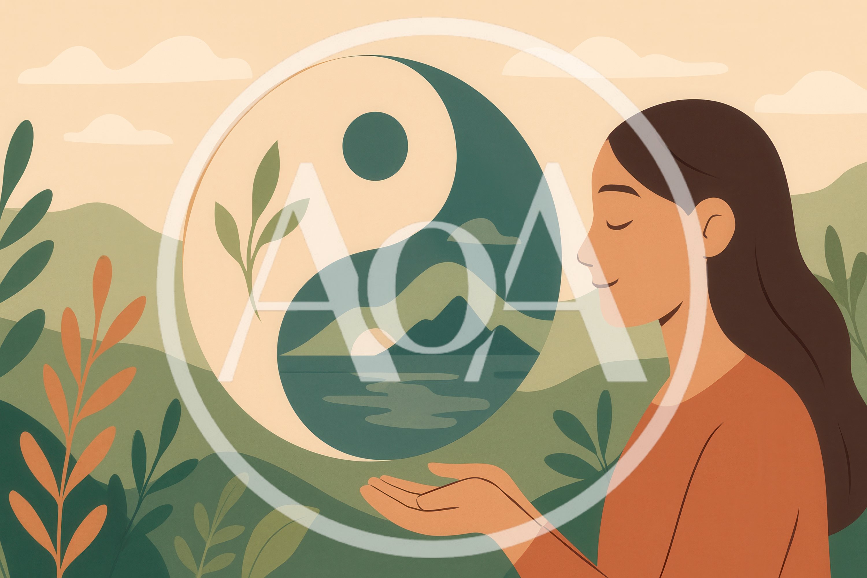 Woman Holding Yin Yang Symbol In Nature