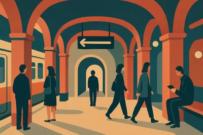 Commuters Waiting At A Subway Station Platform