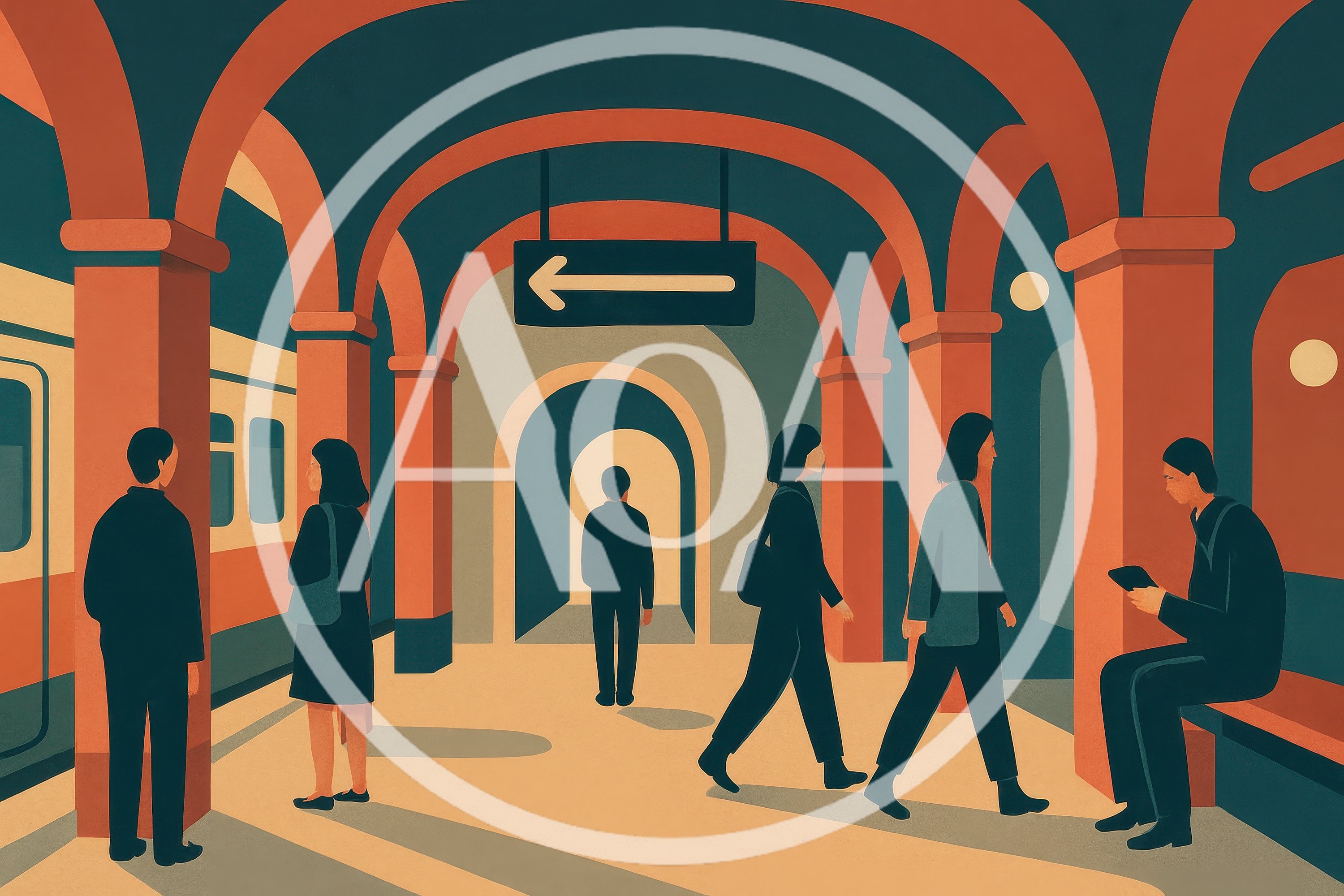 Commuters Waiting At A Subway Station Platform