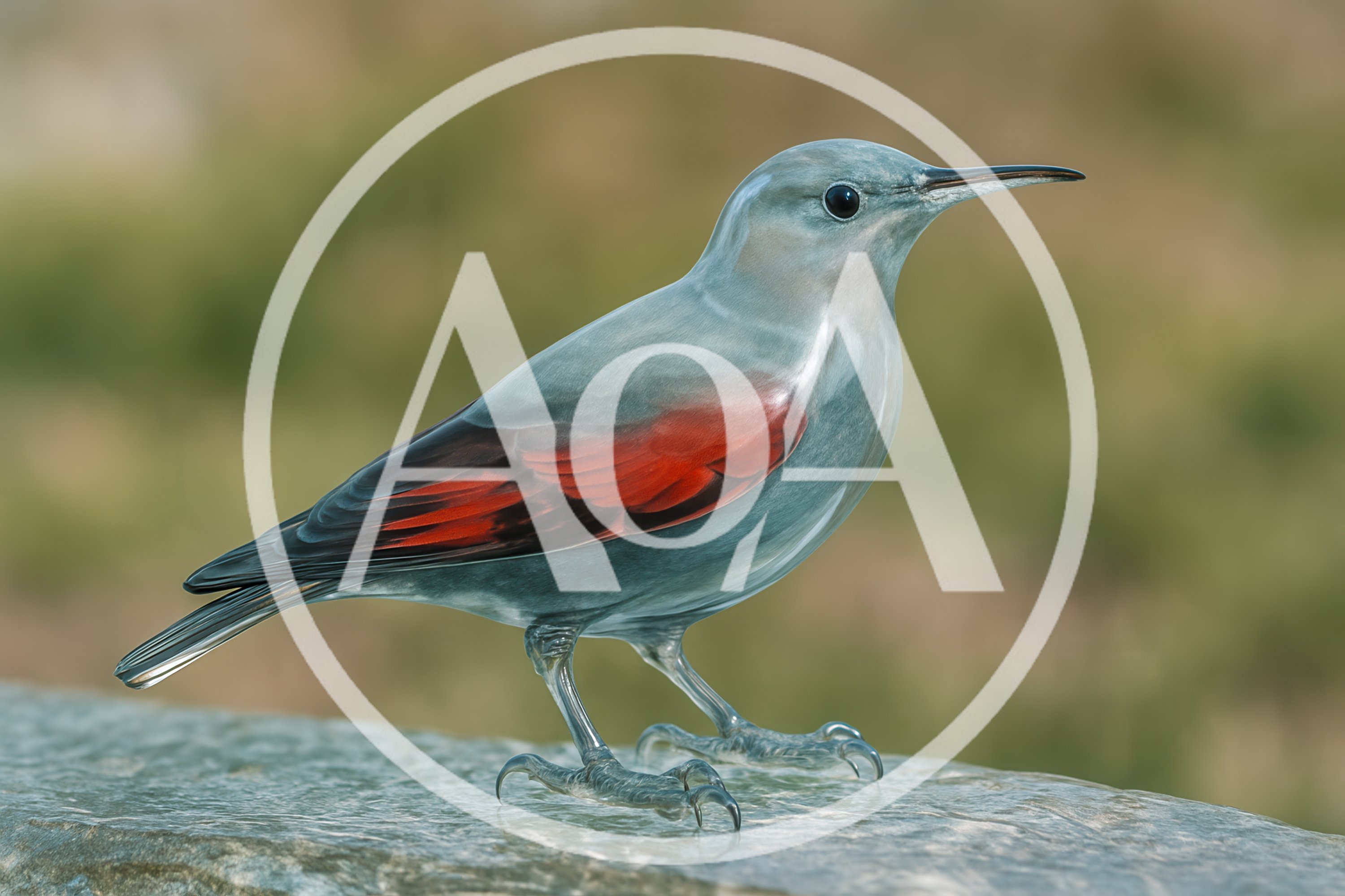 Glass Wallcreeper Figurine Perched On A Stone Surface