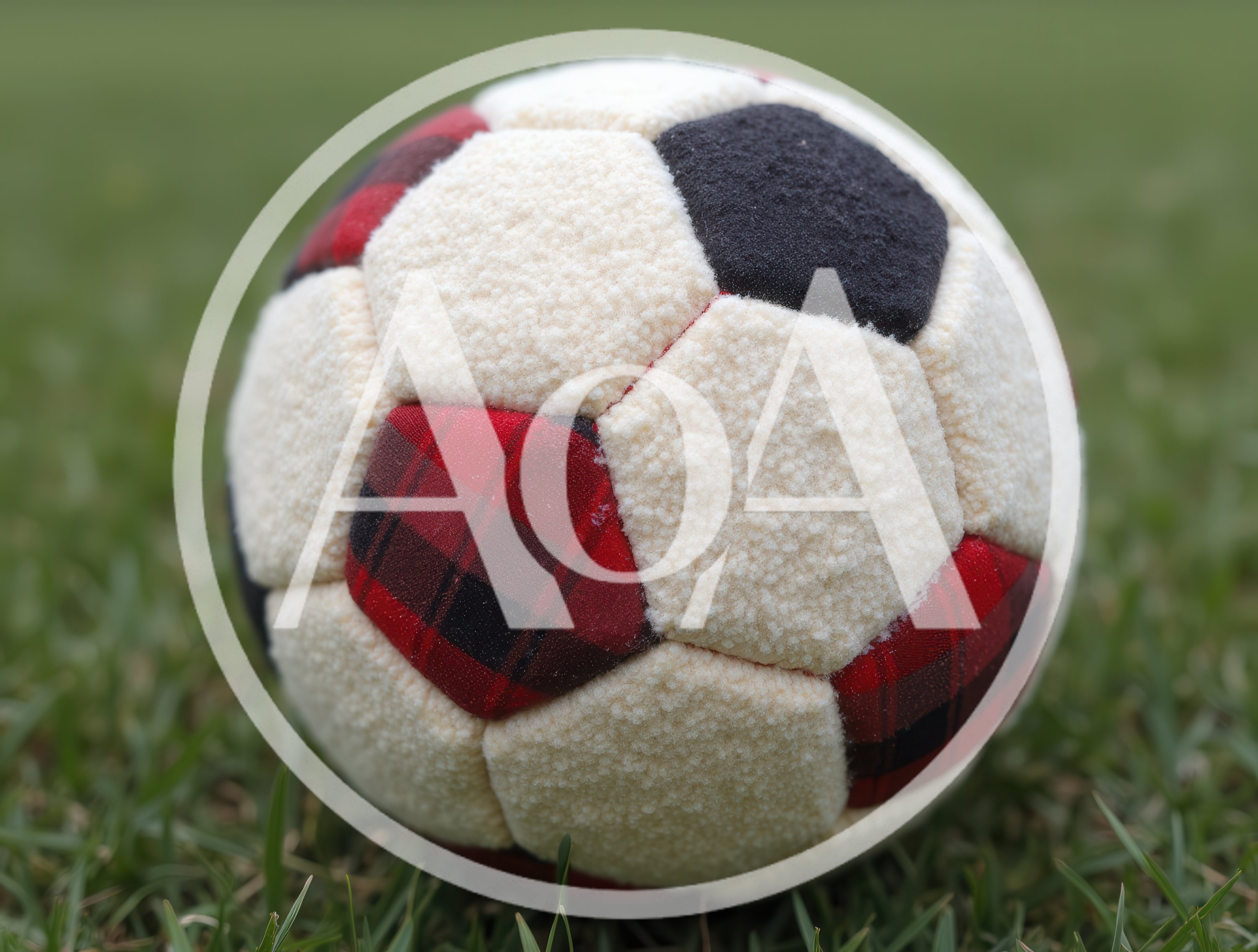 Plush Plaid Soccer Ball On Green Grass