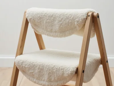 Minimalist Wooden Chair With Soft Cream Sherpa Upholstery