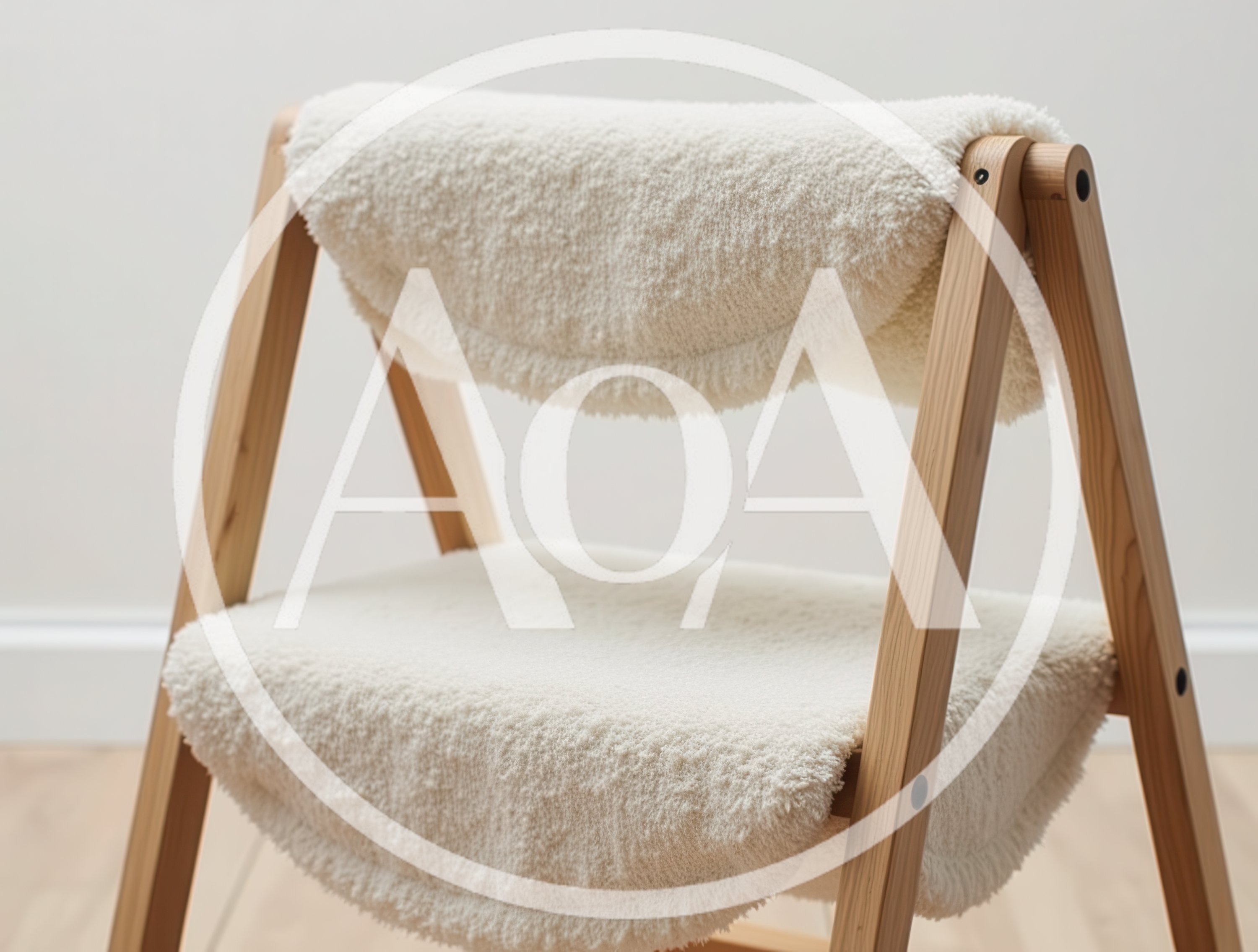 Minimalist Wooden Chair With Soft Cream Sherpa Upholstery