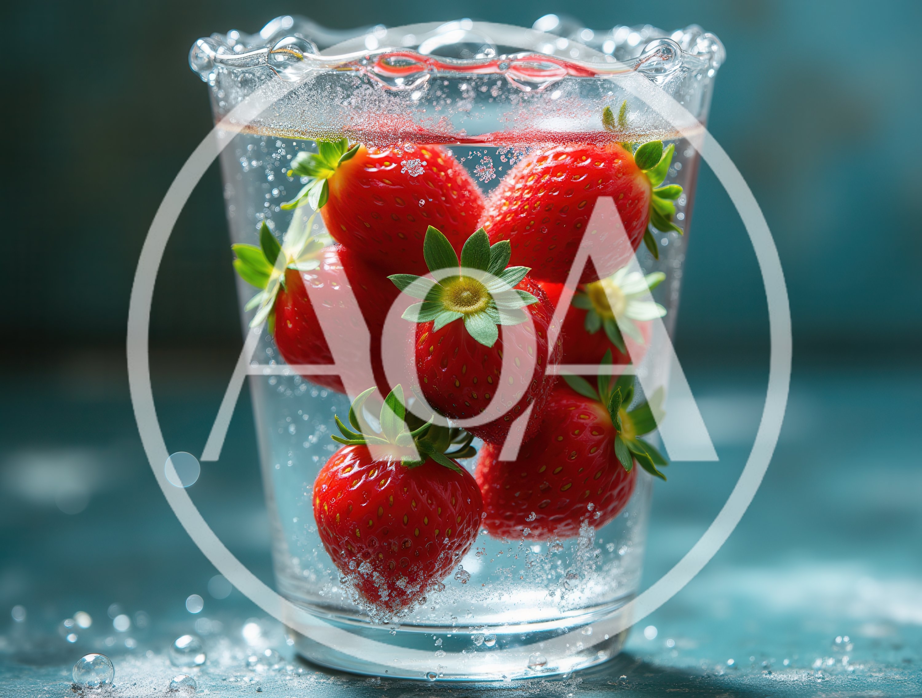 Fresh Strawberries Submerged In A Glass Of Sparkling Water