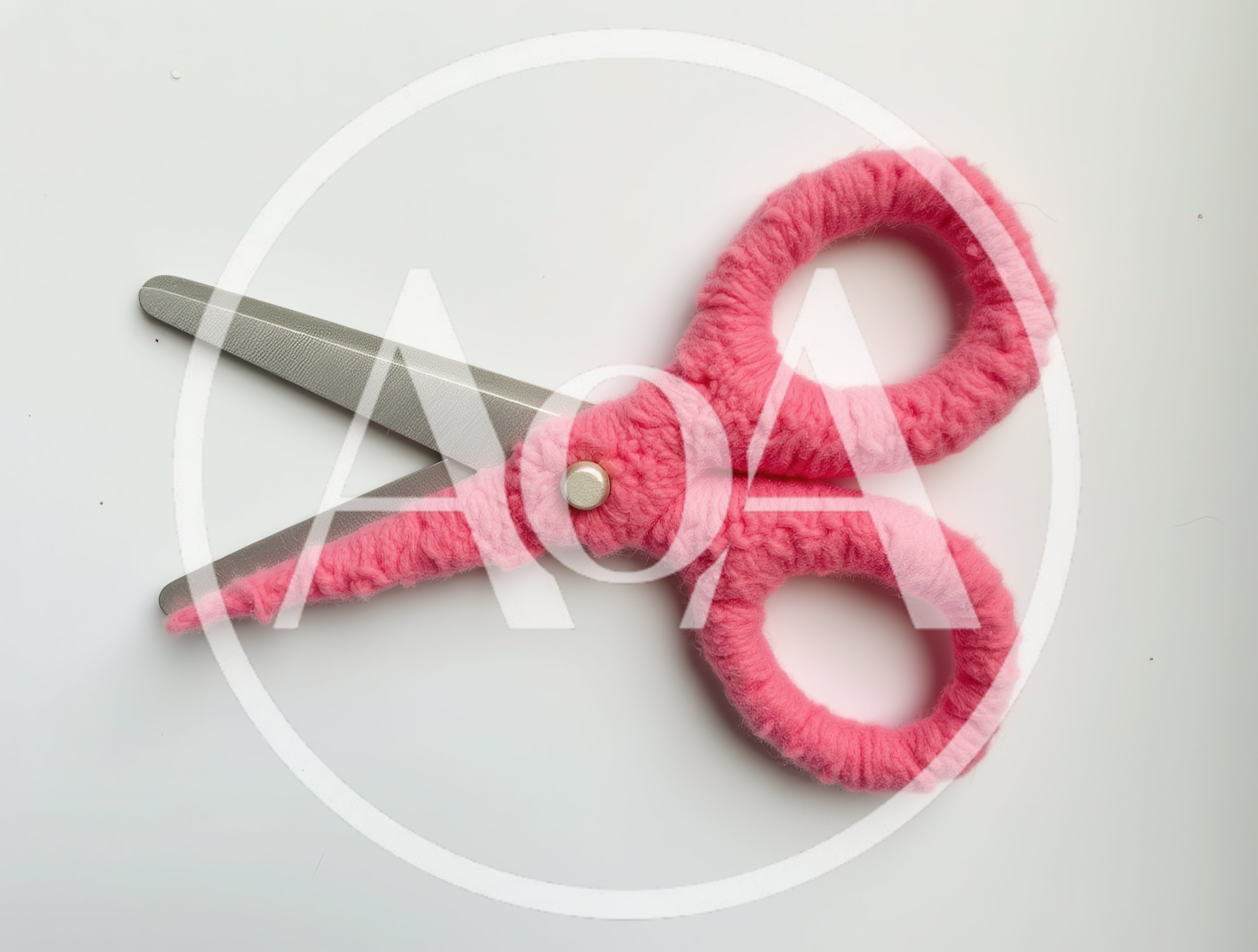 Pink Yarn Wrapped Scissors on White Background