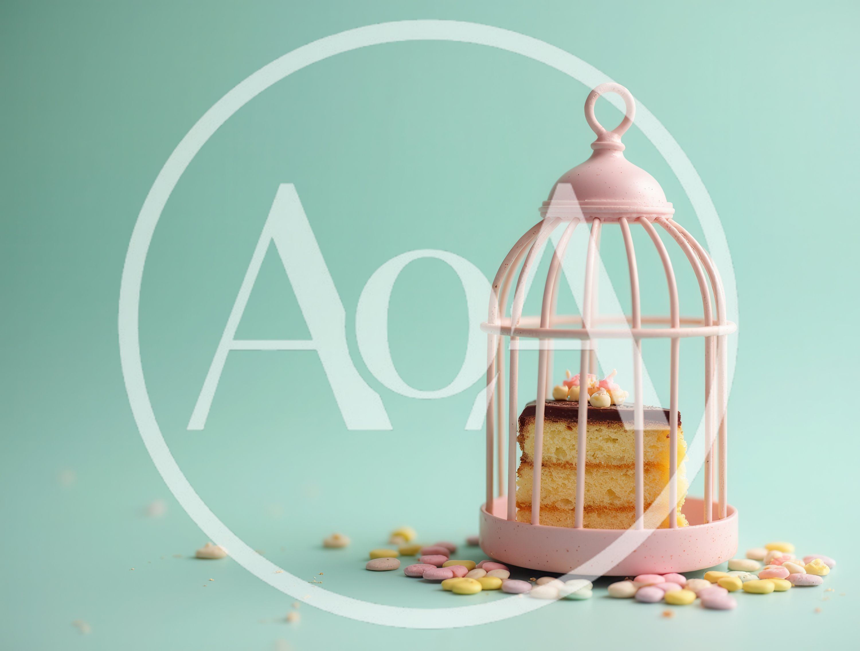 Slice Of Layer Cake Inside A Decorative Pink Birdcage