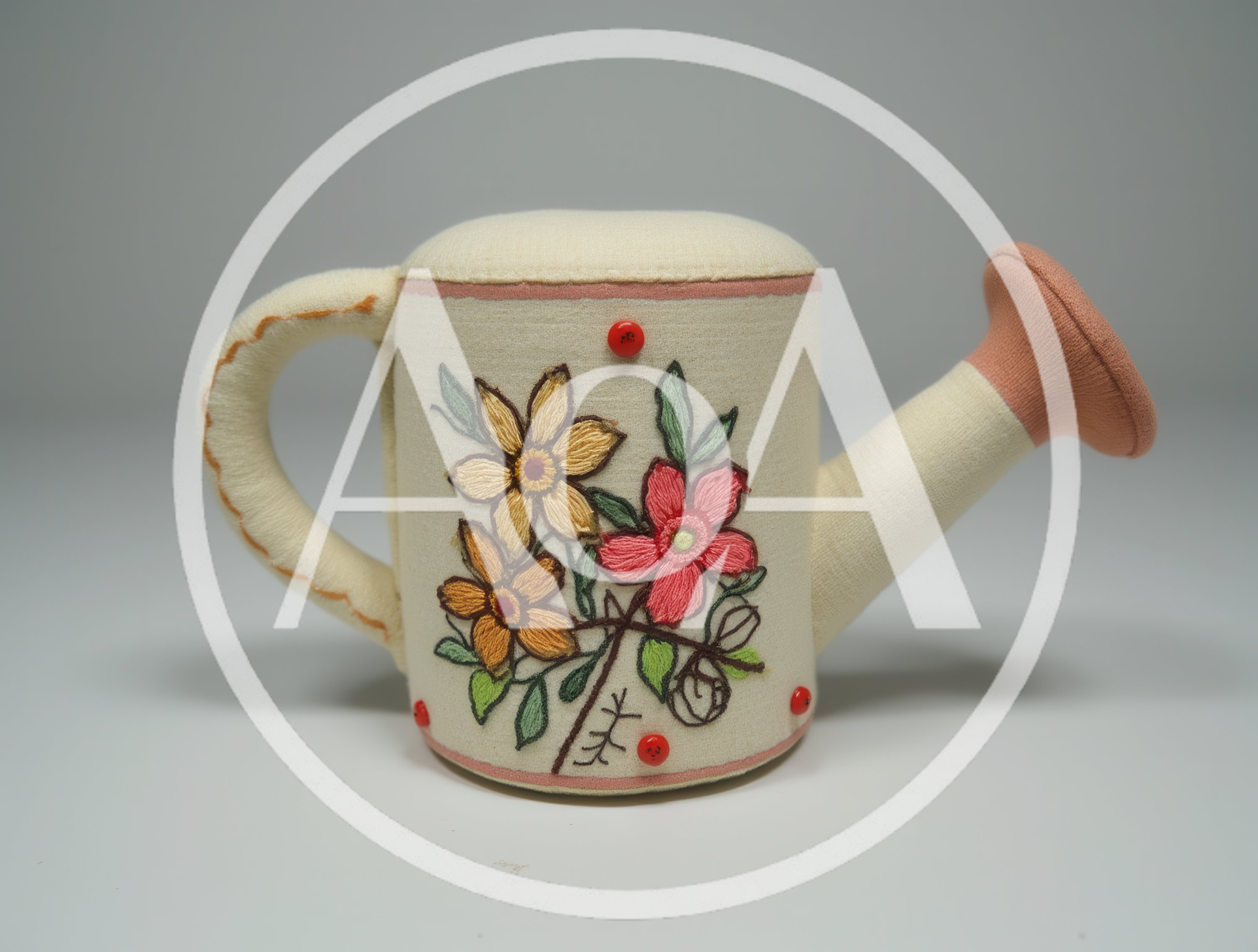 Handmade Fabric Watering Can Pincushion With Floral Embroidery
