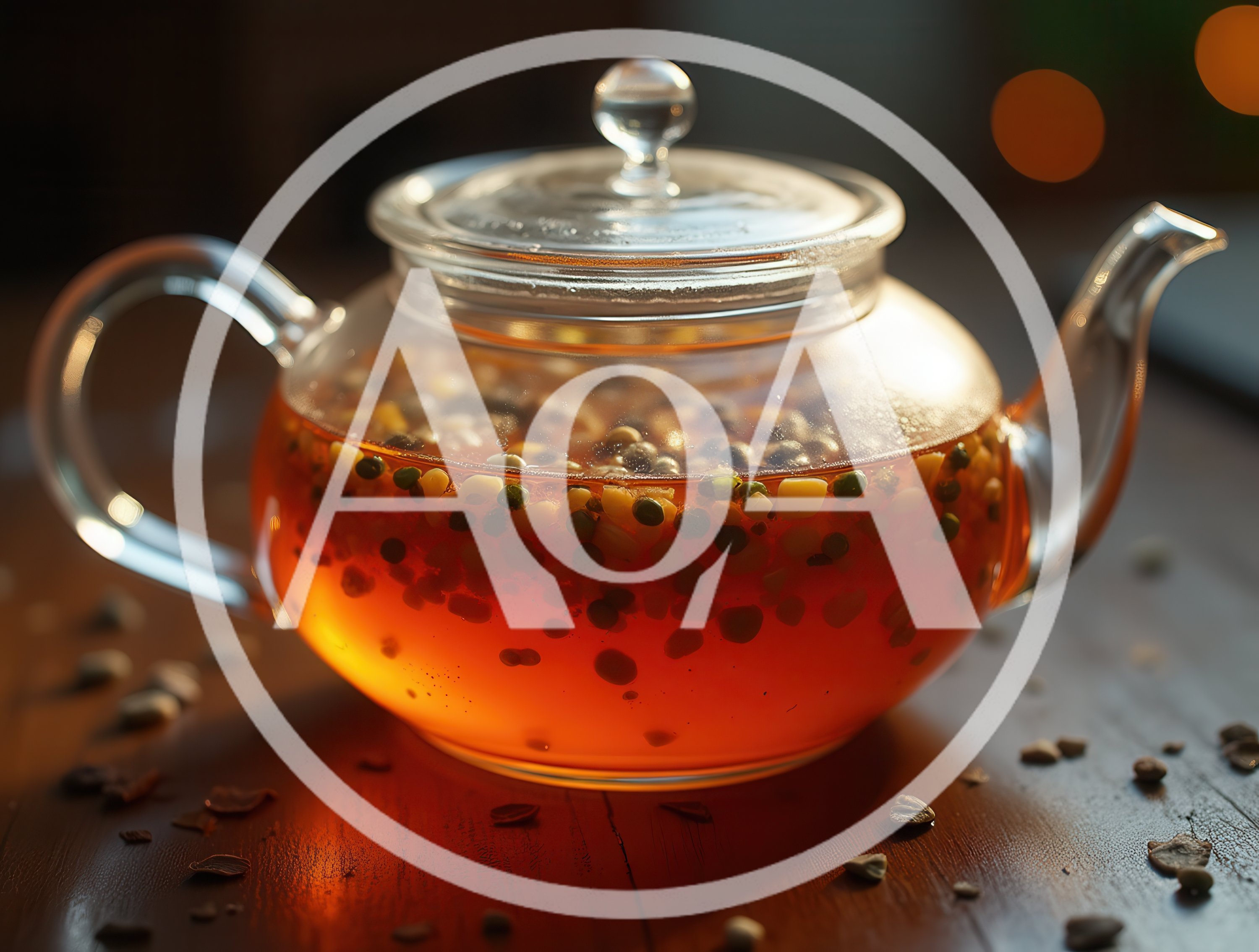 Glass Teapot Filled With Herbal Infusion And Grains