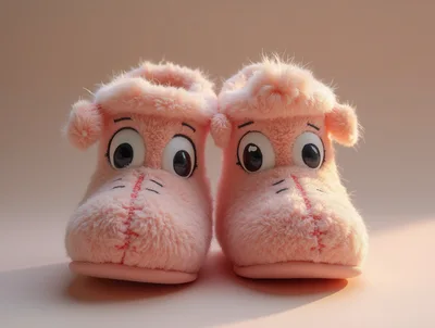 Pair Of Pink Fuzzy Animal Slippers