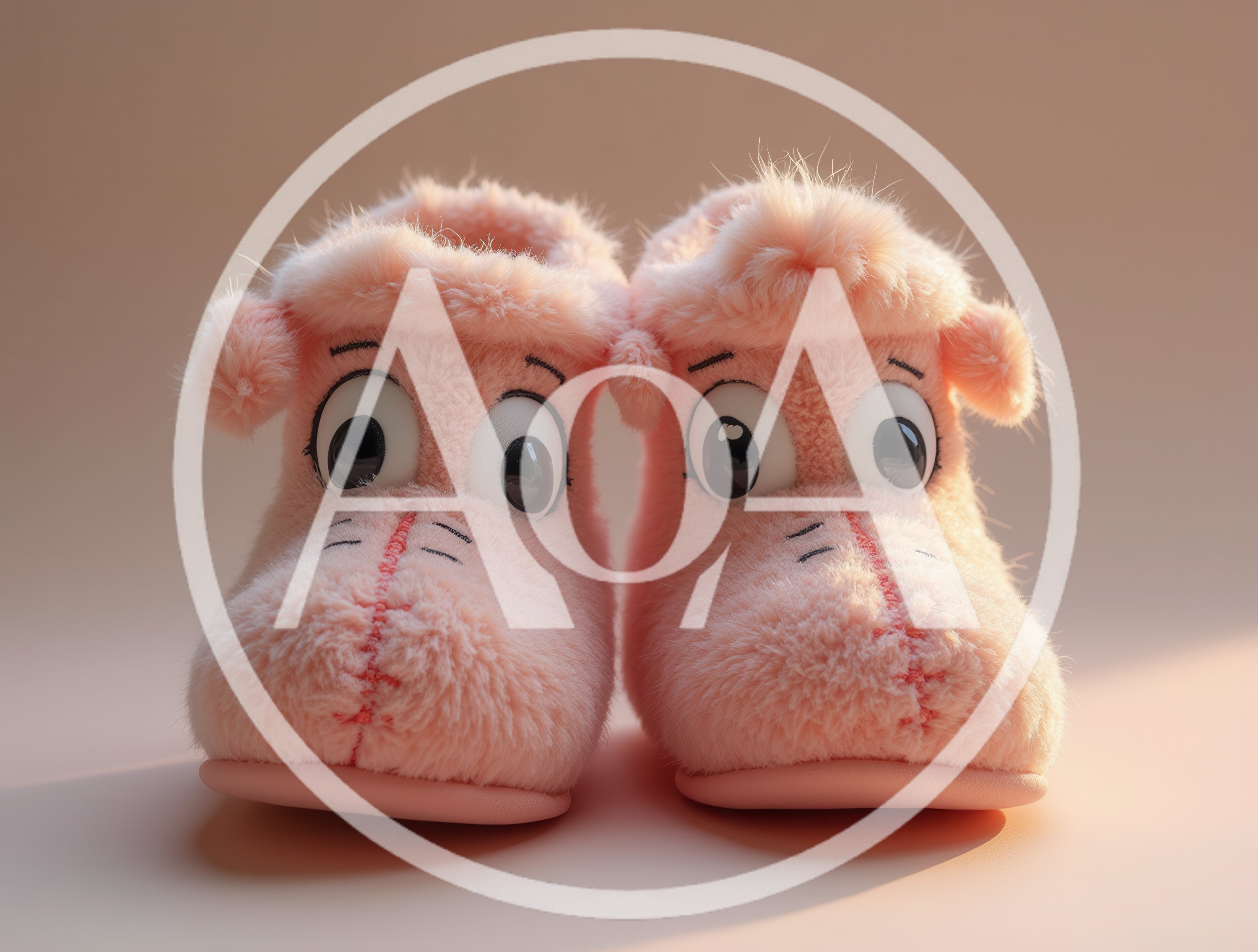 Pair Of Pink Fuzzy Animal Slippers