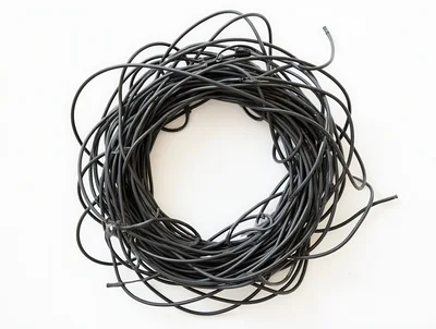 Coiled Black Electrical Wire On White Background