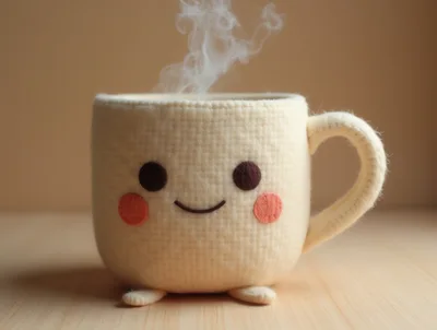 Cute Felted Mug Character With Steam